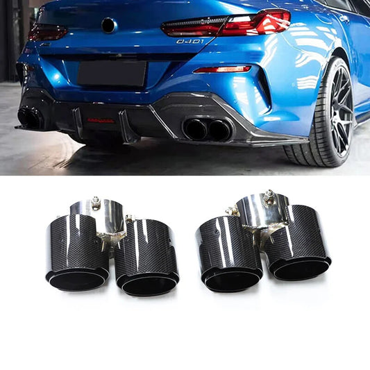 1 Pair Carbon Fiber Stainless Steel Muffler Exhaust for BMW 840i Tips Q