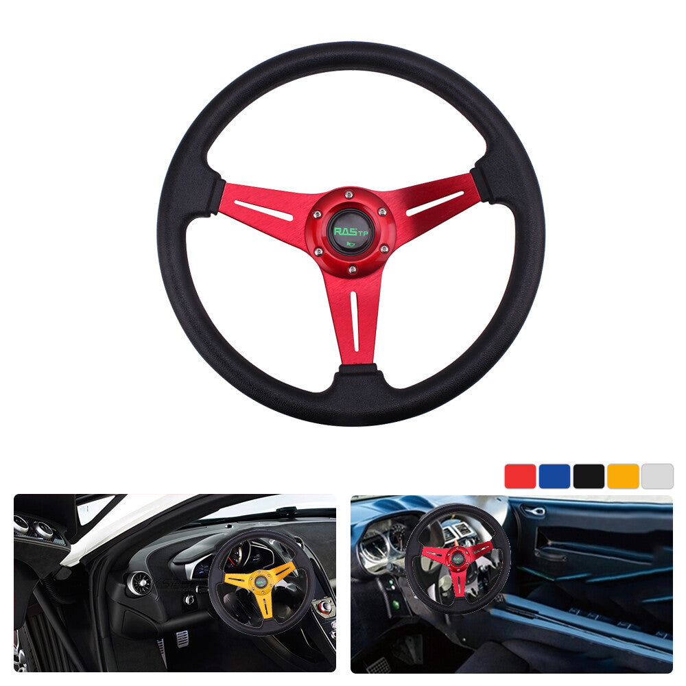 14 PVC Grip Steering Wheel Universal Aluminum Drifting Deep Dish Red