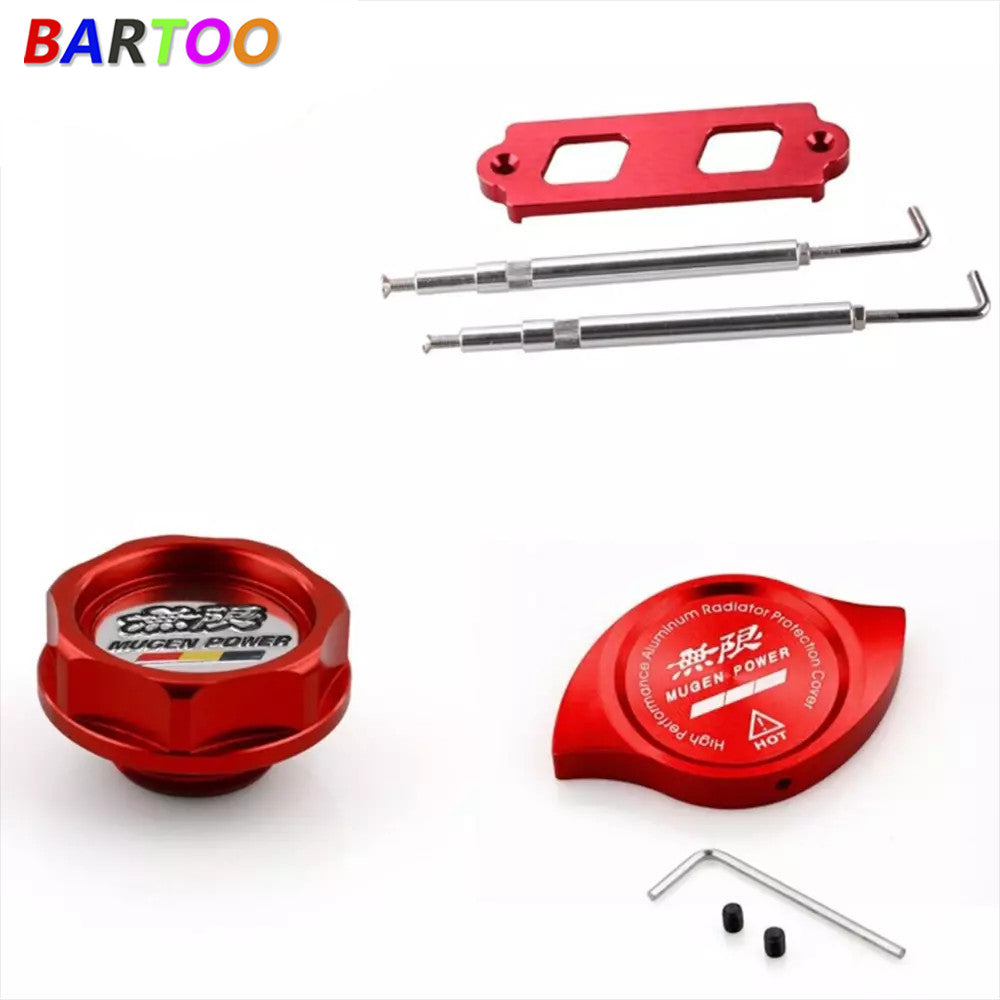 Red Mugen Engine Oil Filler Cap + Radiator Cap+ Battery Tie Down Q