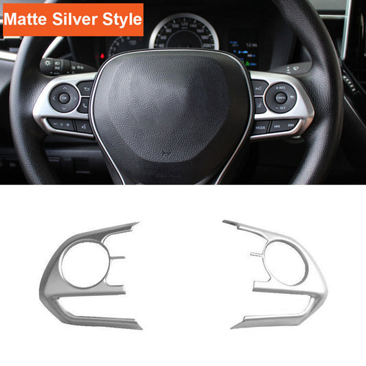 2-Piece Silver Steering Wheel Button Cover Trim for 2019-23 RAV4 Venza Harrier n