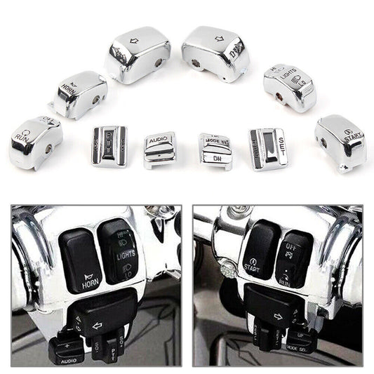 for Harley Touring 96-13 Chrome 10pc Hand Control Switch Housing Button Cap Set Q