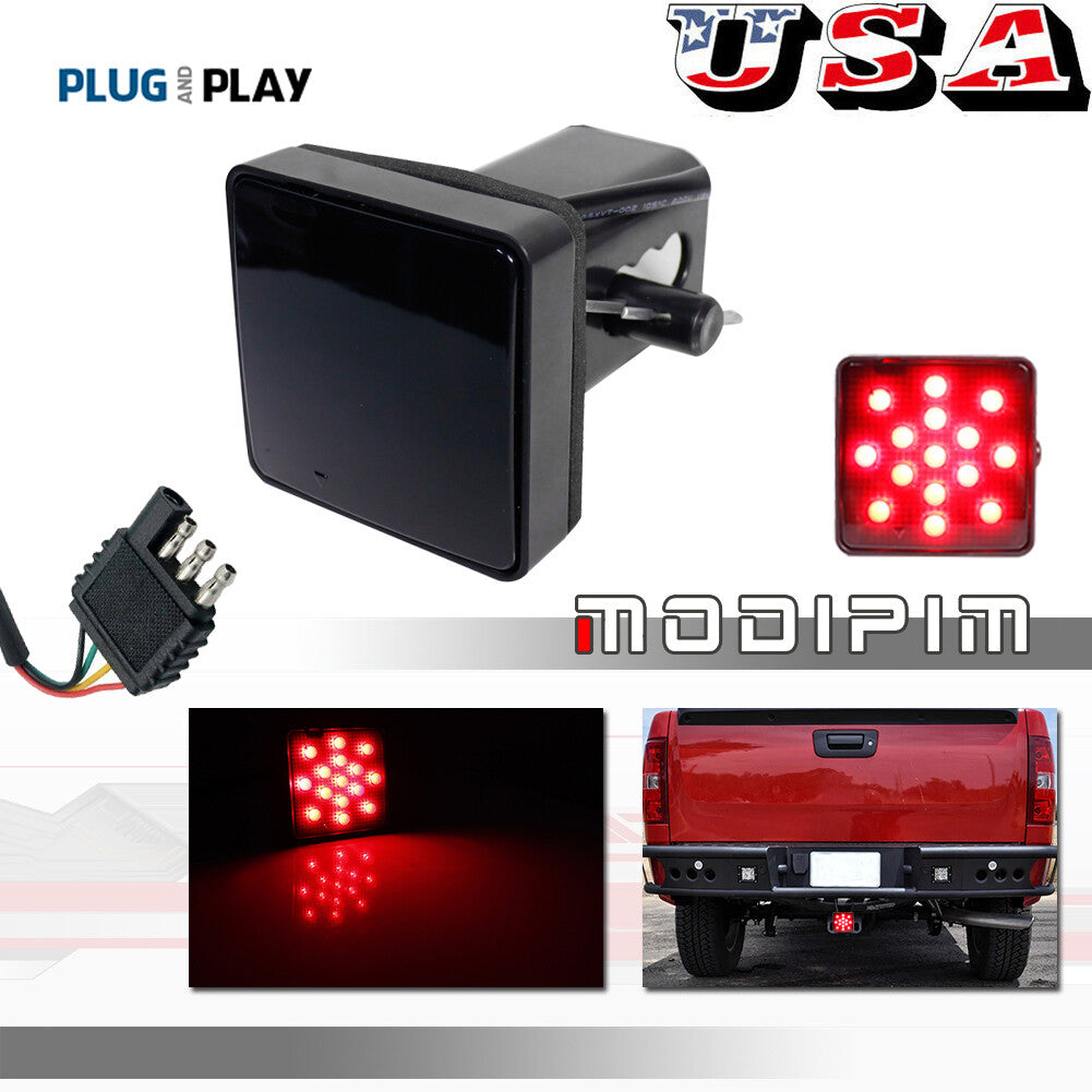 Smoked Lens 15-LED Brake Light Trailer Hitch Cover Suitable for Towing and Hauling 2 Yard - v