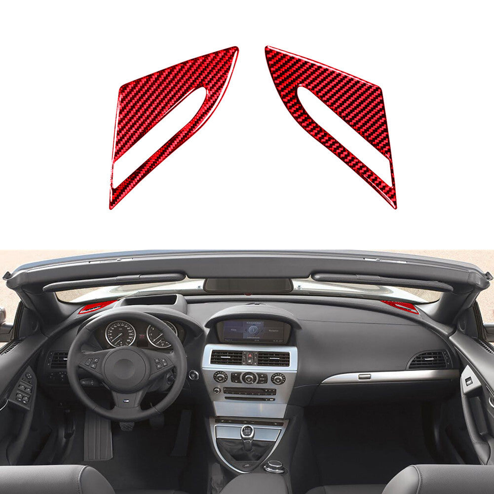 Red Carbon Fiber Dashboard Defogging Air Outlet Cover for BMW 6Series E63 E64