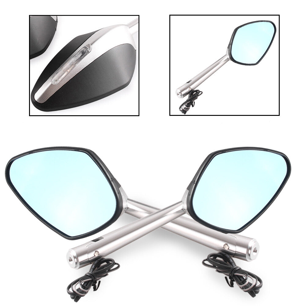 2x Motorcycle Side Rearview Mirror w/ Signal for Ducati for Suzuki for Kawasaki Q