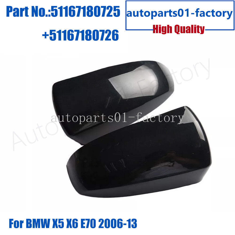 Gloss Black LR Door Wing Rearview Mirror Cover Cap for BMW X5 X6 E70 2006-2013