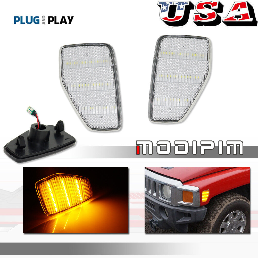 2-piece set of transparent amber LED front fender side marker lights suitable for 2006-00 for HUMMER H3- v