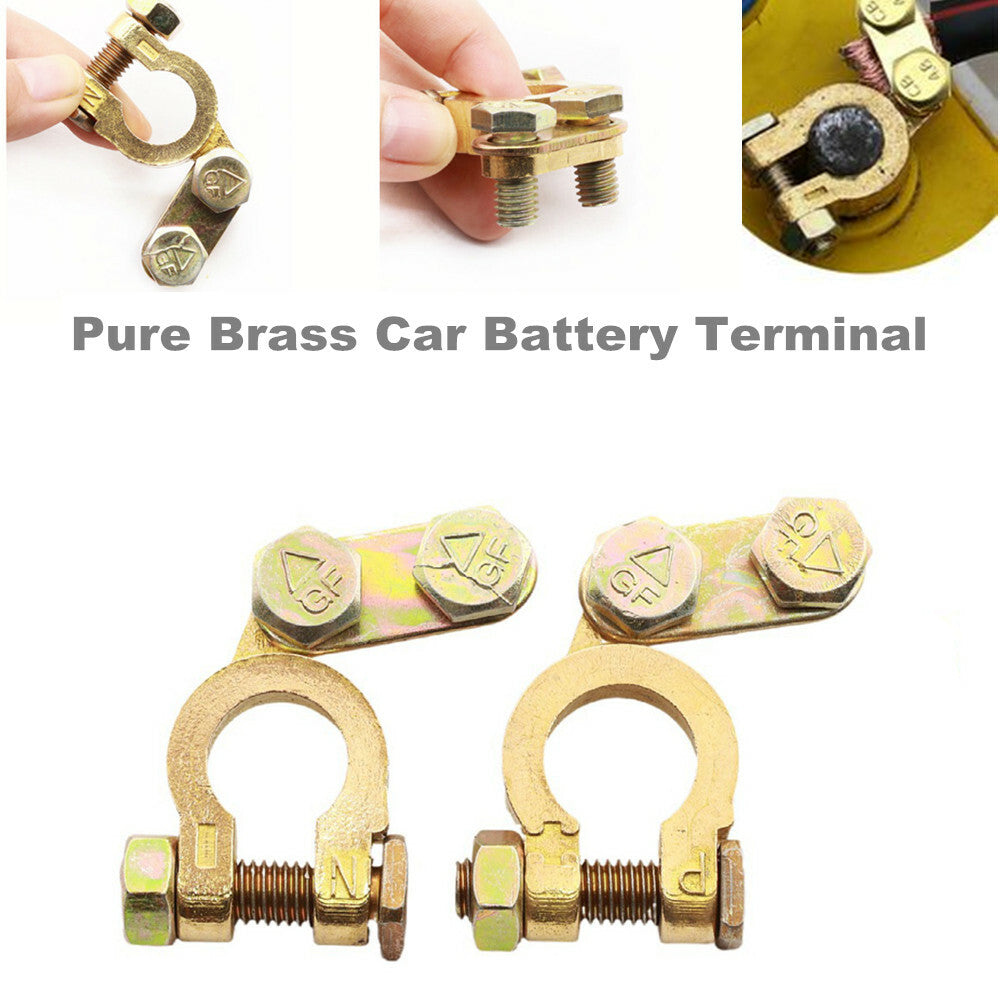 2-Piece Brass Battery Terminal Connector Clip Set for Marine, Automotive, Boat, RV and Vehicle Use n