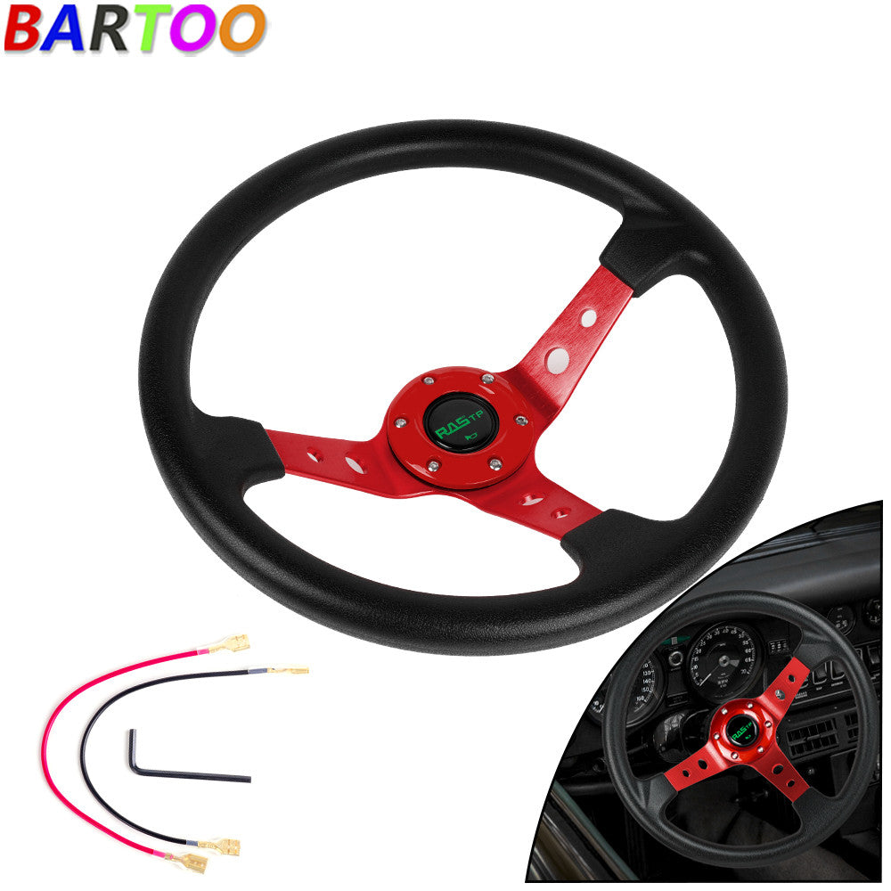 14 350mm 6 Bolt Racing Car Steering Wheel w/Horn Button Deep Dish 95mm