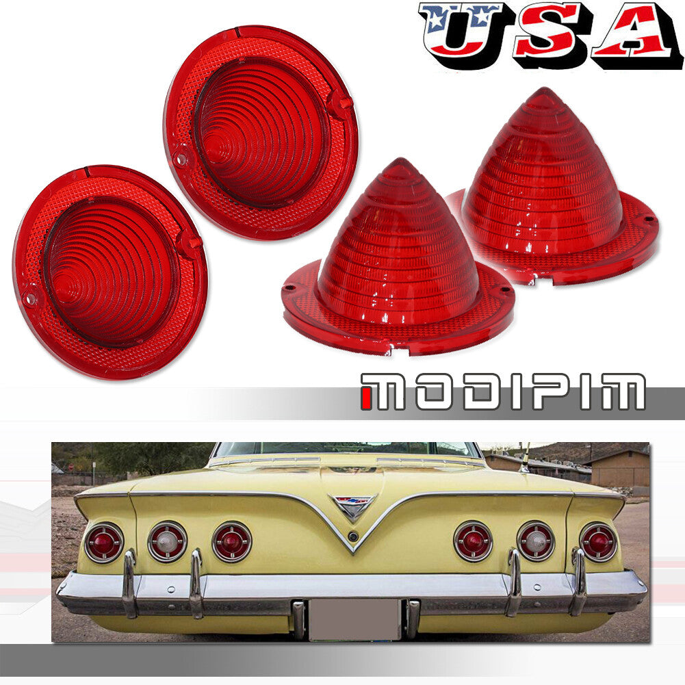Suitable for 1960-1961 Impala El Camino taillight lens 4-piece set in red- v
