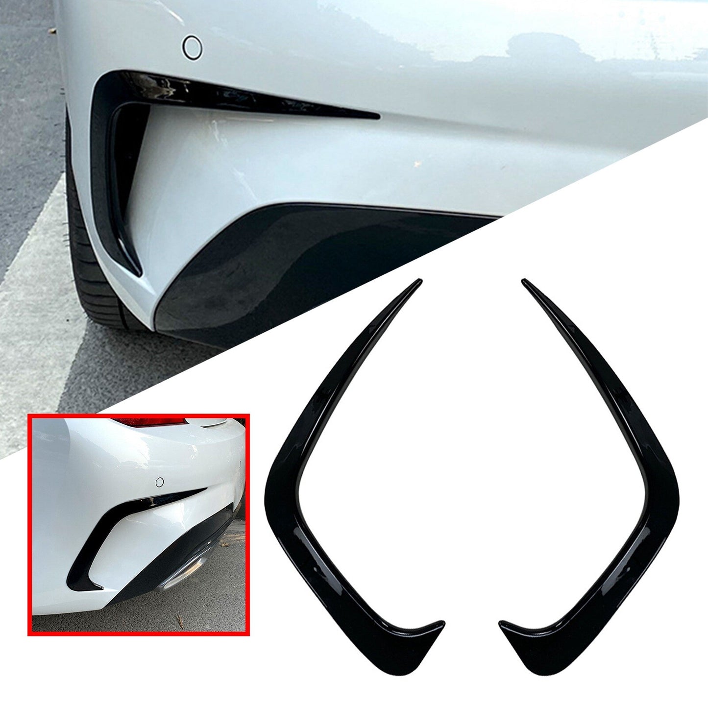 Rear Bumper Side Spoiler Vent Trim Canards for BMW 3 Series G20 G28 2019-2023