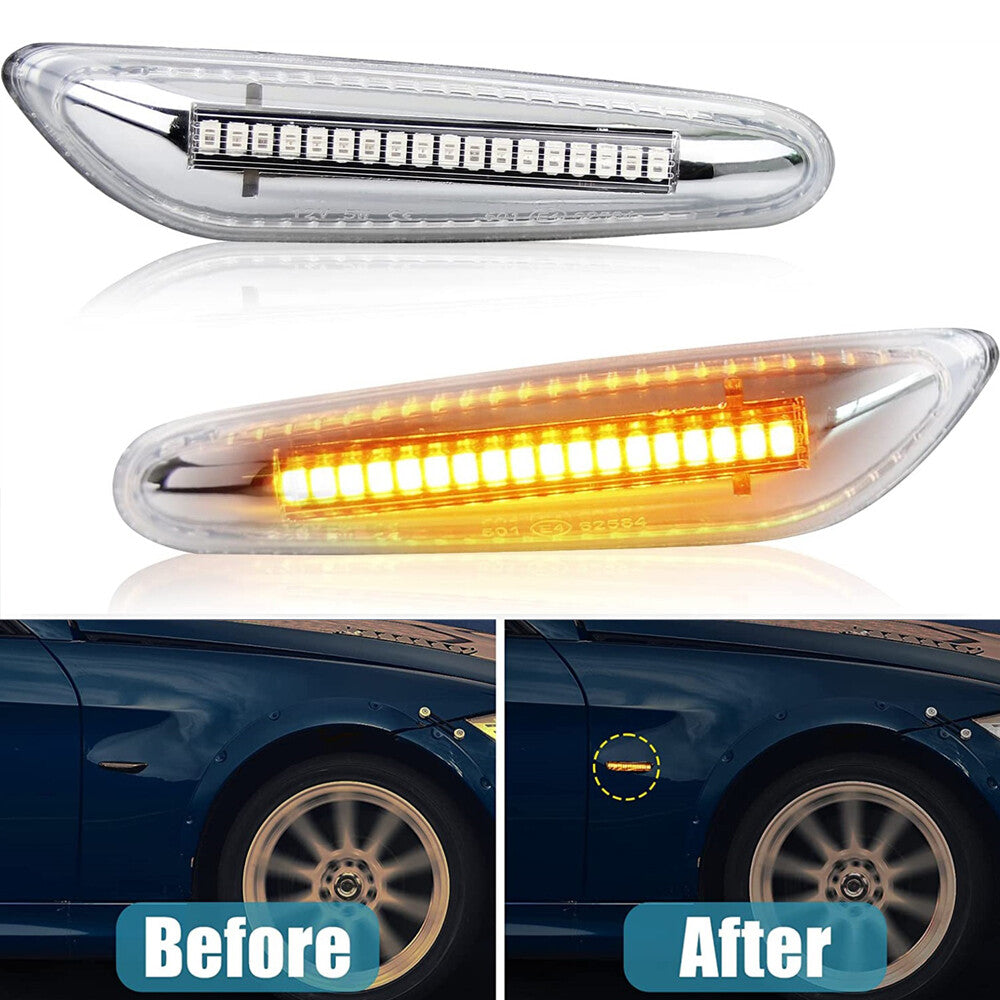 Transparent LED side marker lights with turn signal sequence applicable to X3 325i 328i 335i- n