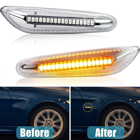 Transparent LED side marker lights with turn signal sequence applicable to X3 325i 328i 335i- n