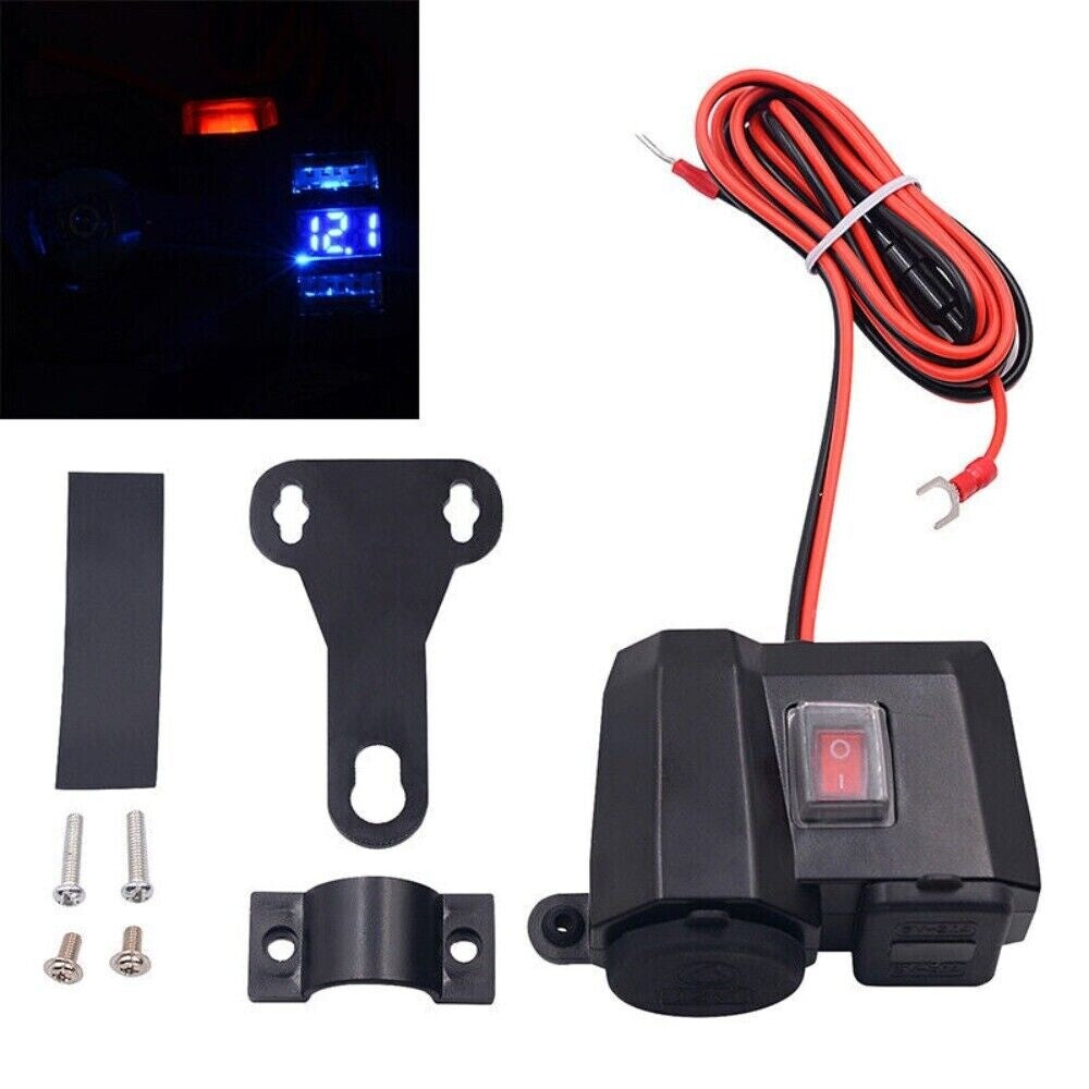 Motorcycle Dual USB Phone Charger LED Cigarette Lighter Socket Outlet Black New n
