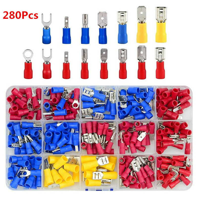 Car 280PCS Insulated Wire Electrical Connectors Assortment Fork Ring Spade Clip