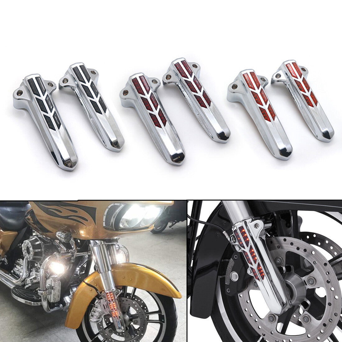Chrome LED Light Front Lower Fork Leg Cover for Harley FLHR FLHT FLHX 2014-2019 Q