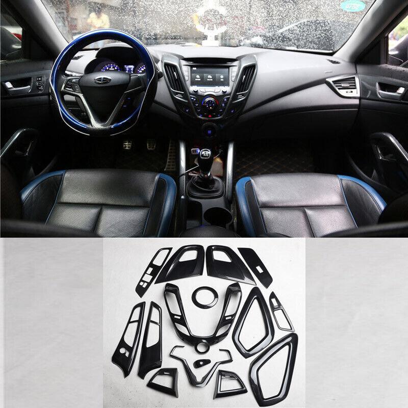for Hyundai for Veloster 12-17 Carbon Fiber Full Interior Trim Dashboard Door Cover