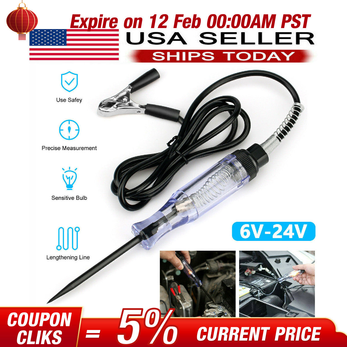 Test Light Car Circuit Tester Probe Voltage Continuity Tester Car DC 12V 6V US!