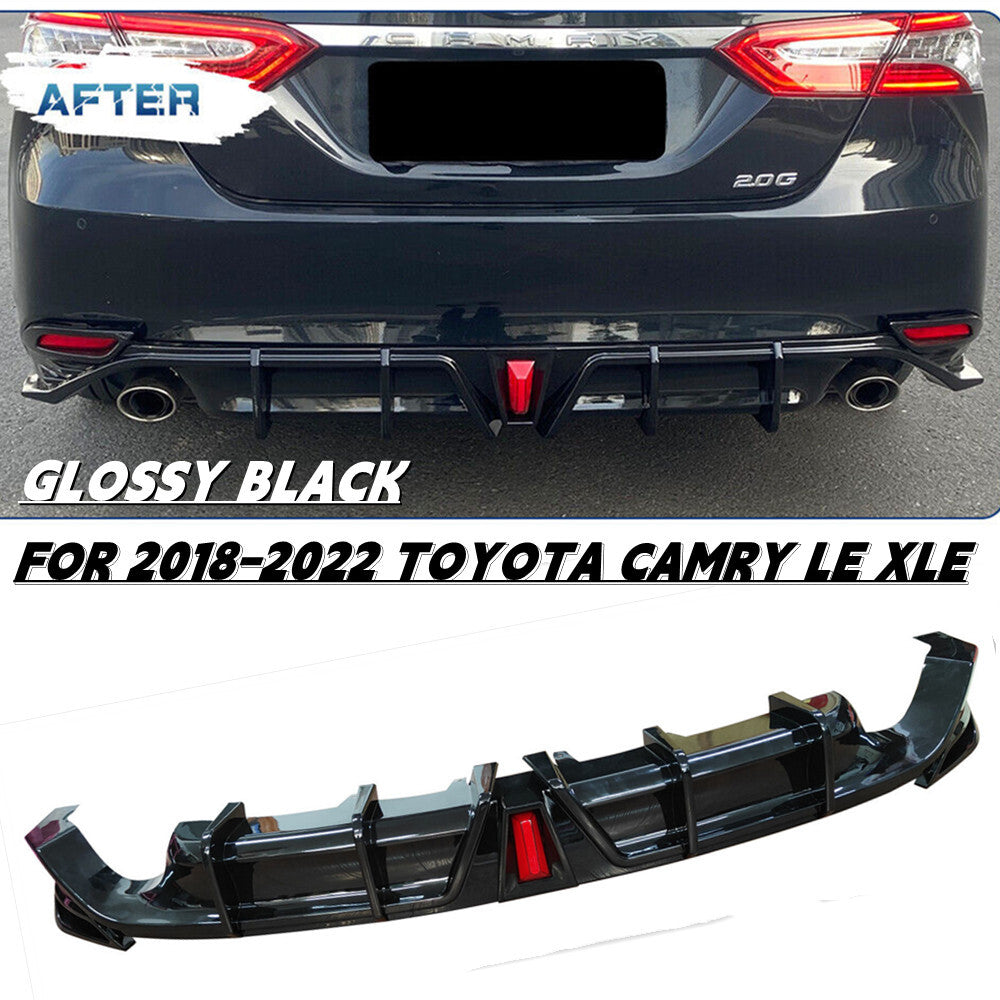 REAR BUMPER DIFFUSER W/ LED LIGHT GLOSSY BLACK FOR 2018-2023 for CAMRY LE XLE n