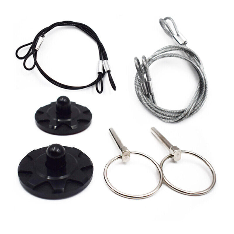 Racing car SUV round Bonnet aluminum alloy cable cover pin lock kit black - n