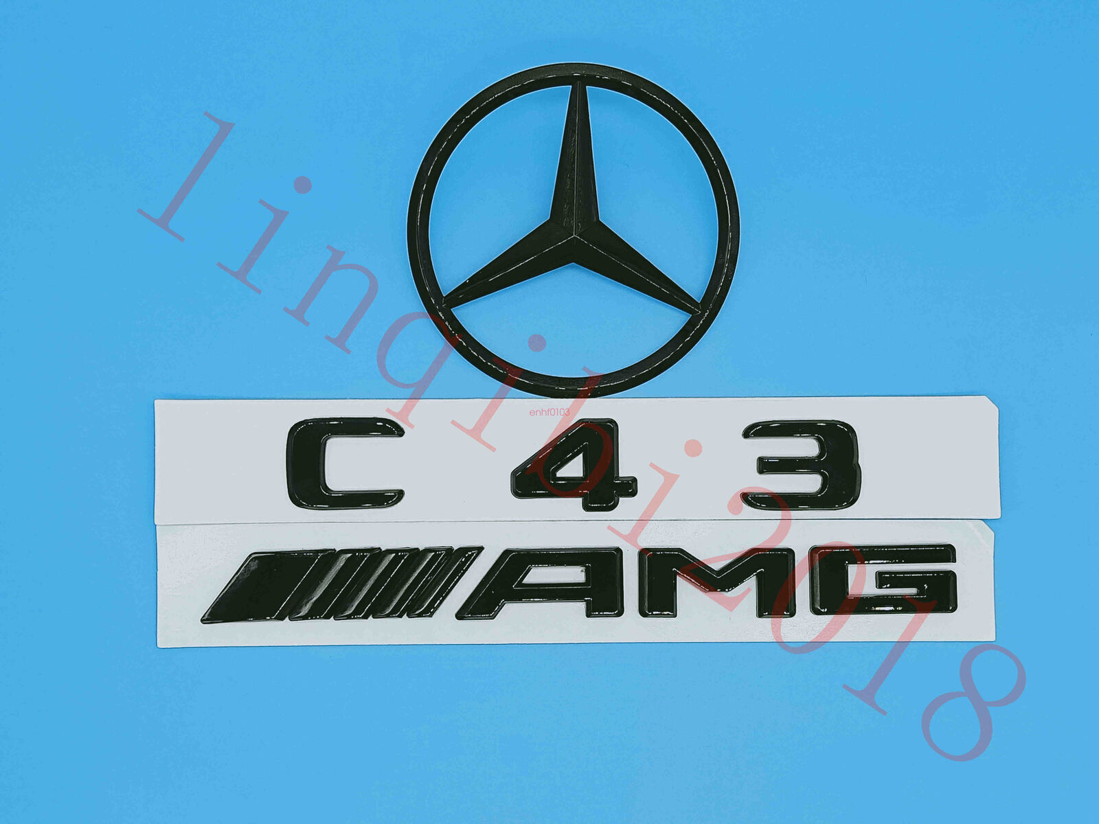 1Set Gloss Black C43 AMG Trunk Logo Sticker Decal Emblem Badge Package for W204