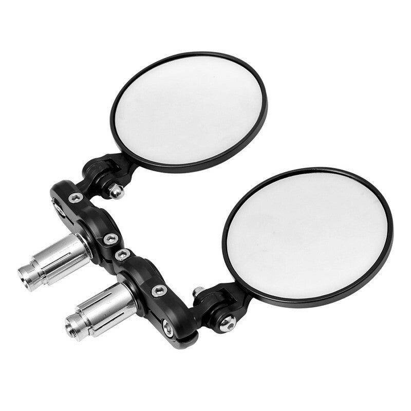 1 pair Universal Motorcycle Mirrors 3 Round Folding Handle Bar End Side Mirror