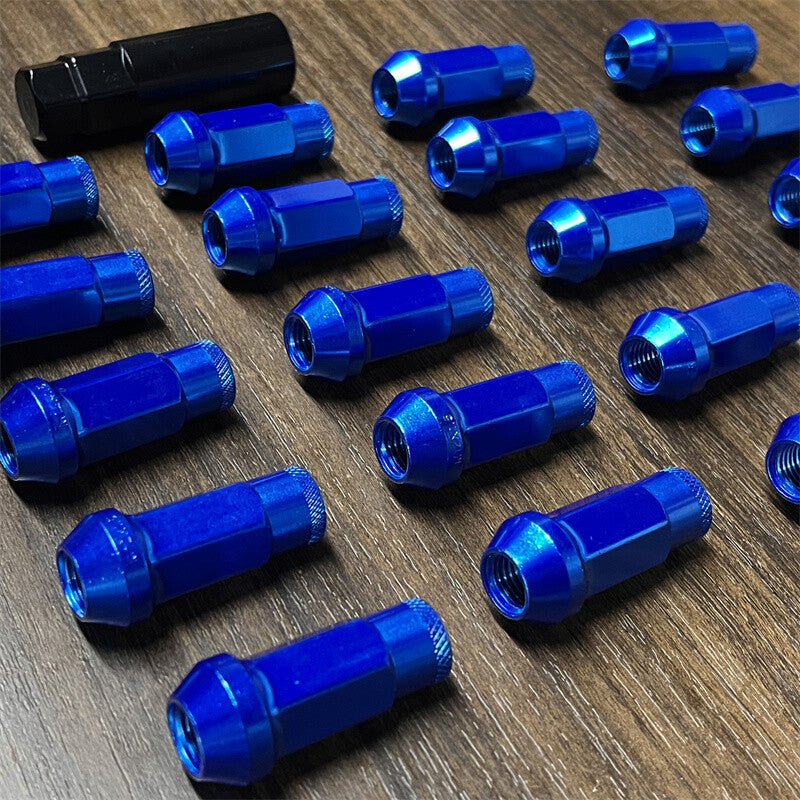 20pcs M12x1.5 Lug Nuts 48mm Steel Open End Wheel Nuts Bolts w/ Socket Key Blue Q