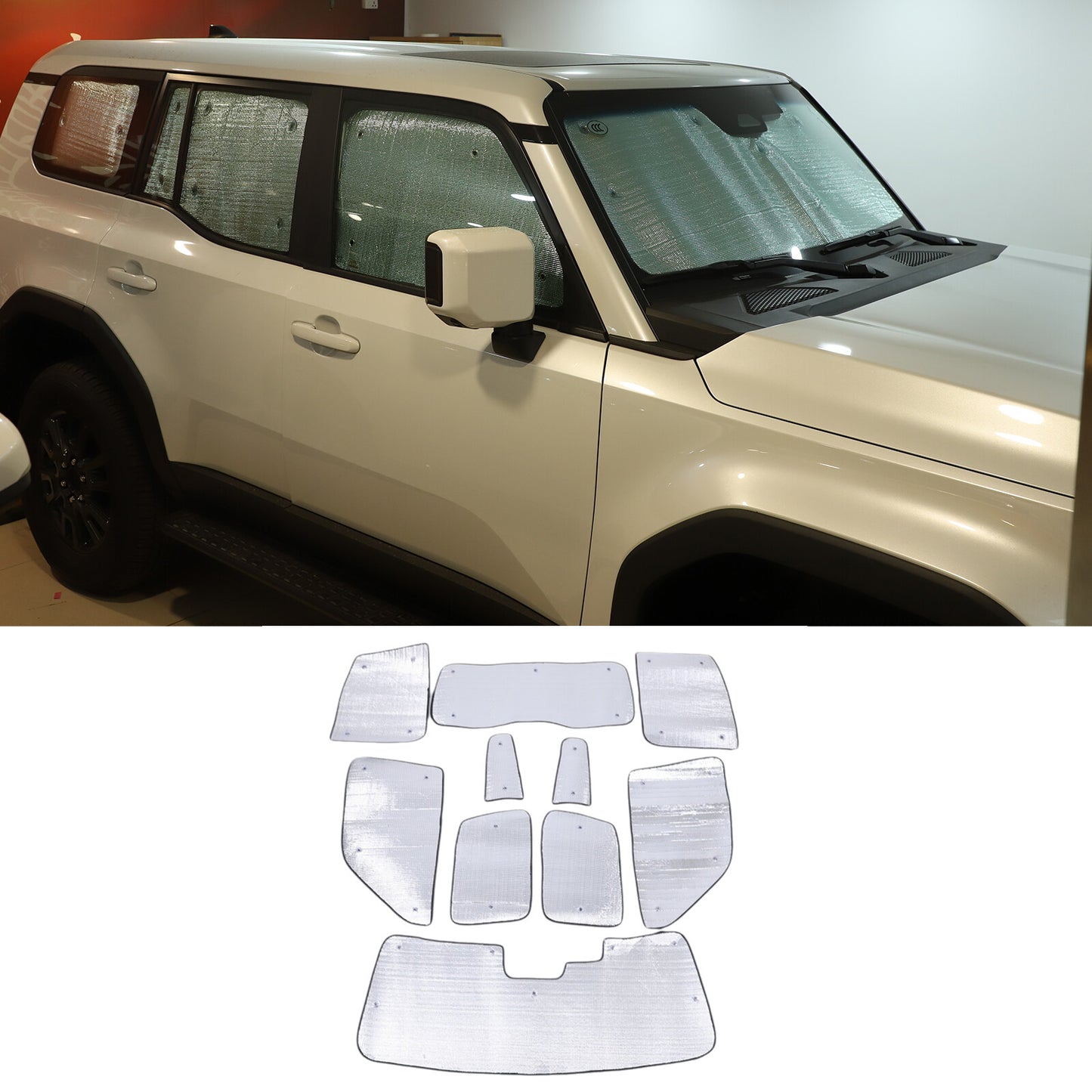 Full window sunshade with complete UV protection for 2024 Prado LC250 - n