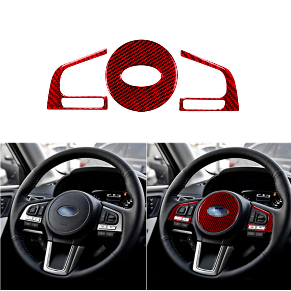 3X Red Carbon Fiber Front Steering Wheel Cover Kit for Subaru Forester 2013-2018
