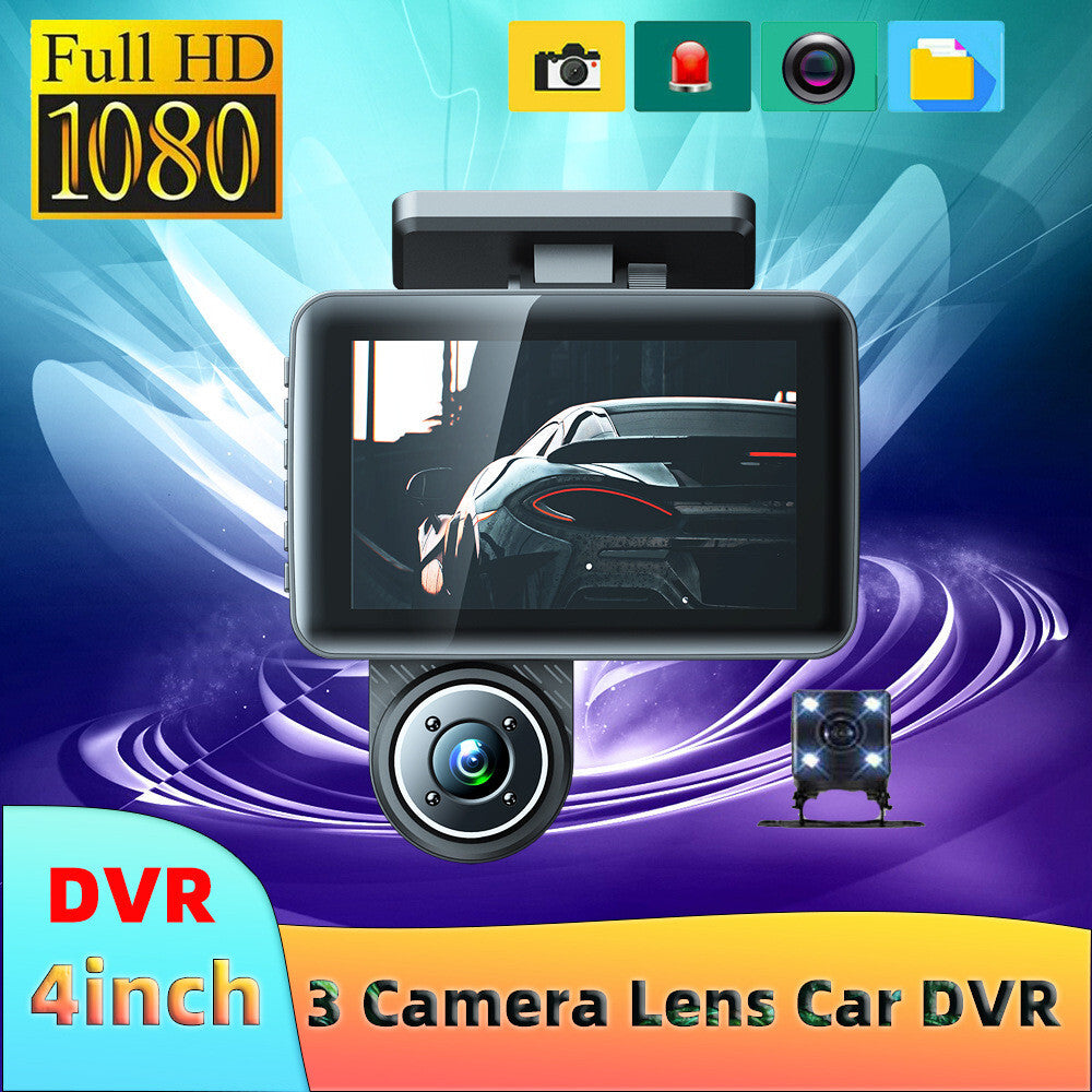 Dash Camera Car DVR Video Recorder 3Lens 1080P Front Rear Inside Camera G-sensor