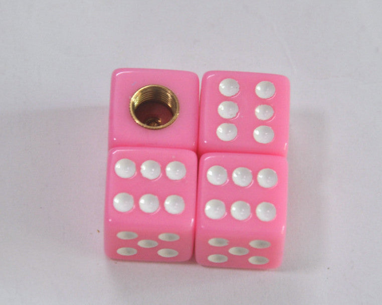 Pink Gem Dice Tire/Wheel Stem Air Valve CAPS set Universal Car truck hot rod ATV