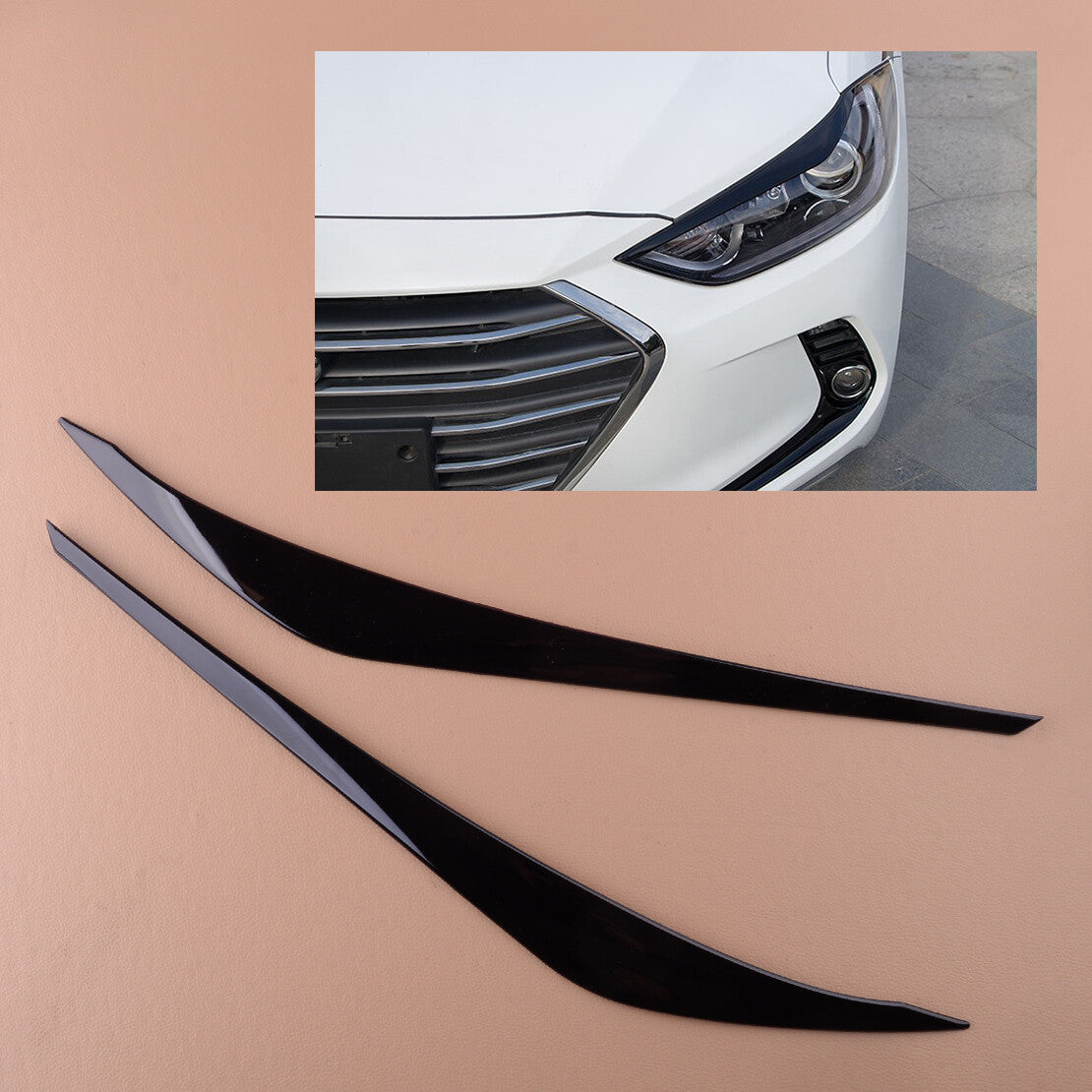 2x Front Glossy Headlight Eyelids Cover Trim fit for Hyundai for Elantra 2017-2018