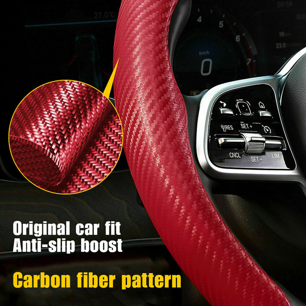 2 Universal Red Carbon Fiber Car Steering Wheel Cover Booster NonSlip Accessory