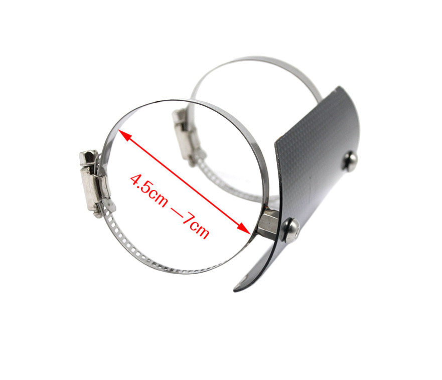 One-piece black stainless steel exhaust system muffler protective cover, diameter 4.5-7 cm.