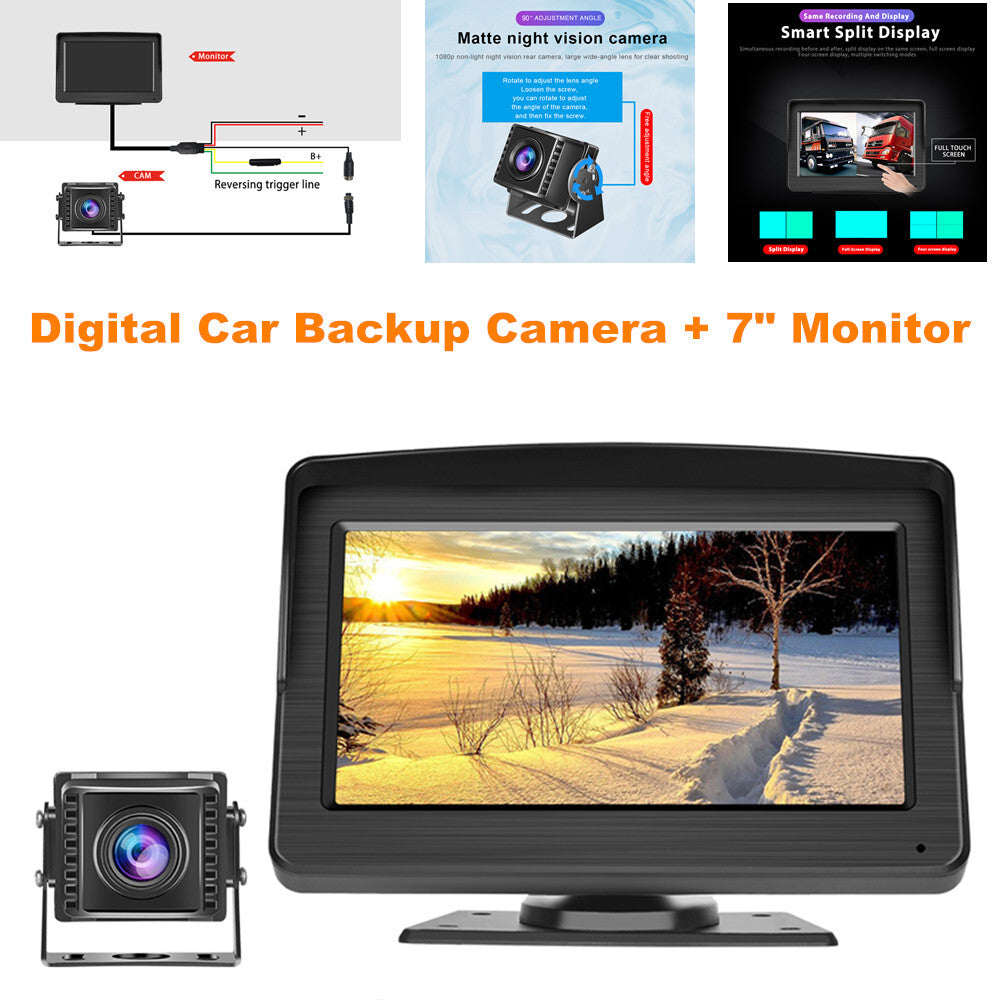 Digital car backup camera + 7-inch display rearview and reverse night vision parking kit - n