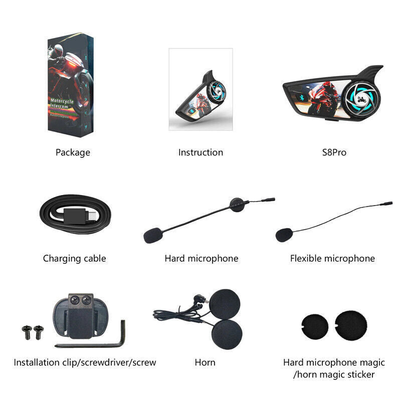 Motorcycle Interphone Helmet Intercom Headset Bluetooth 5.1 Waterproof Talking