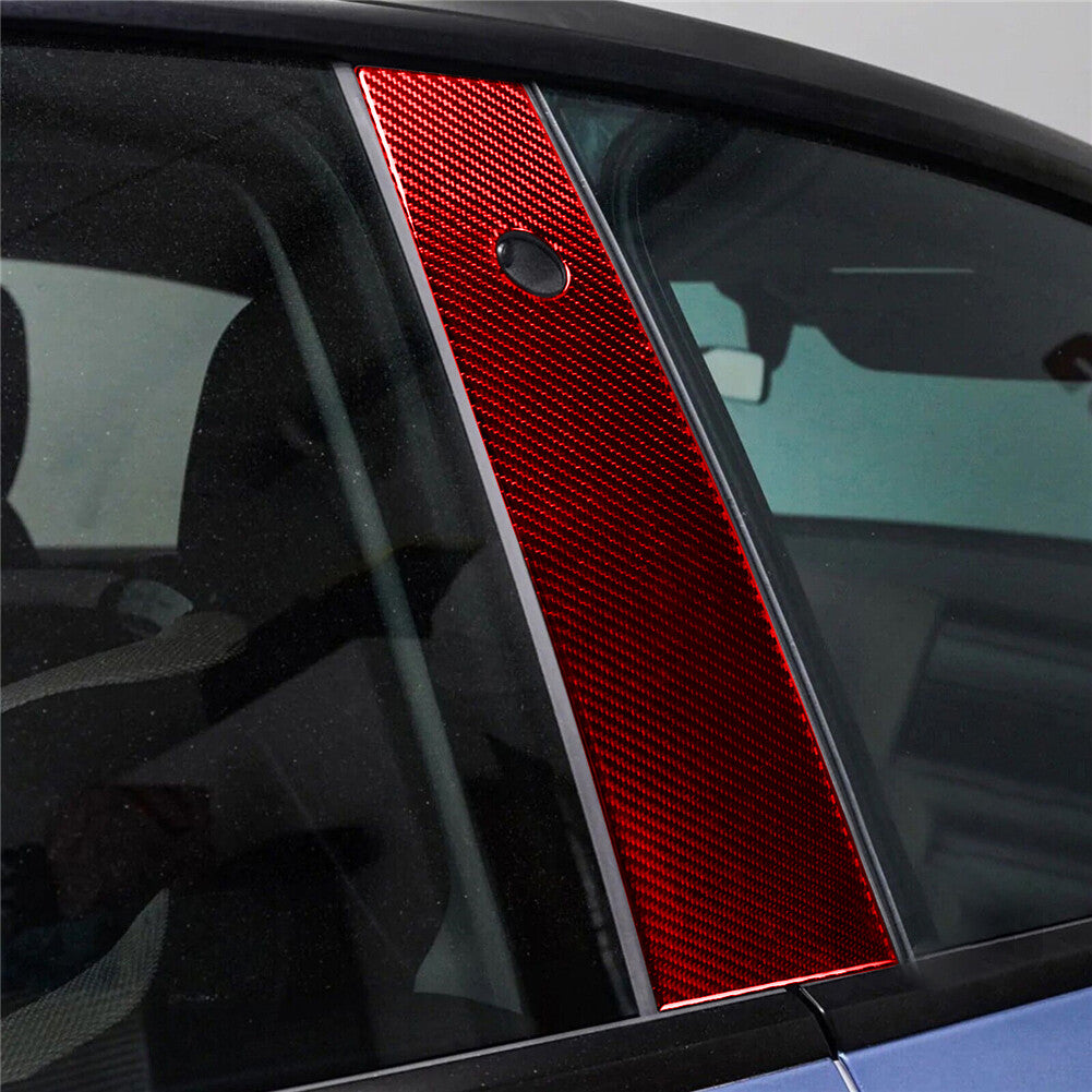 Red Carbon Fiber Exterior Car Window B-Pillar Cover Trim Strip for Tesla for Model Y