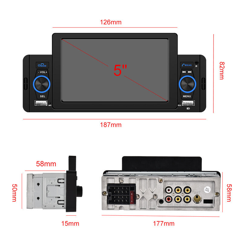 5-inch HD screen single DIN car stereo radio with FM, USB, AUX, TF, MP3, and MP5 player dashboard kit n