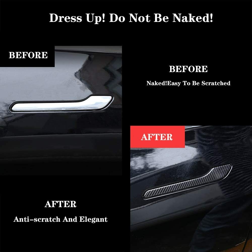 4-piece carbon fiber side door handle trim cover for Model 3/Y n