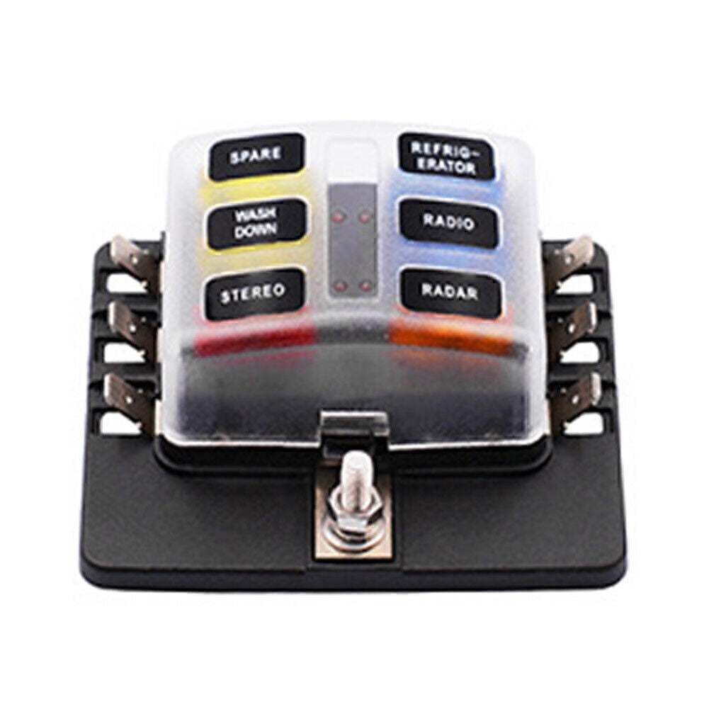 6 Way Circuit Standard ATO ATC Blade LED Fuse Box Block Holder Terminals Q