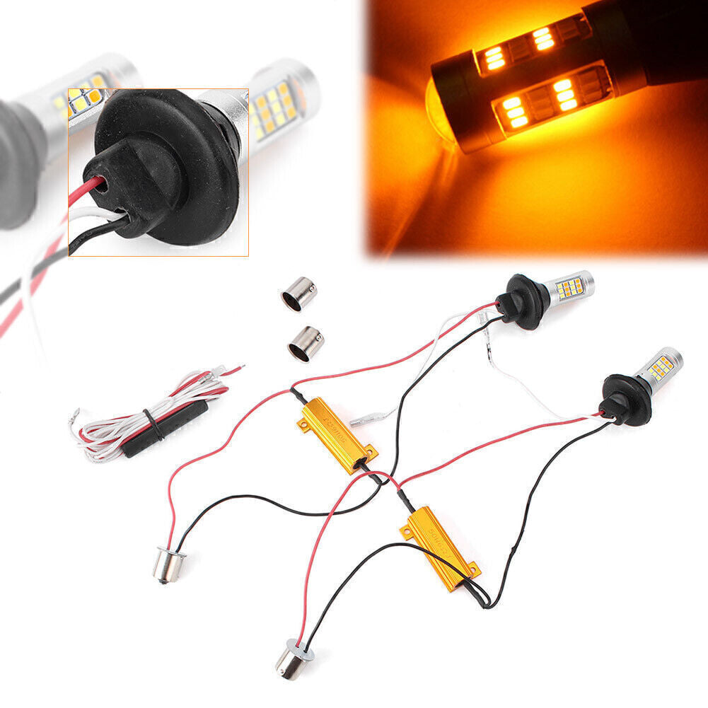 Dual-Color 42 9W Switchback DRL Turn Signal Light Amber White BAU15S 2835
