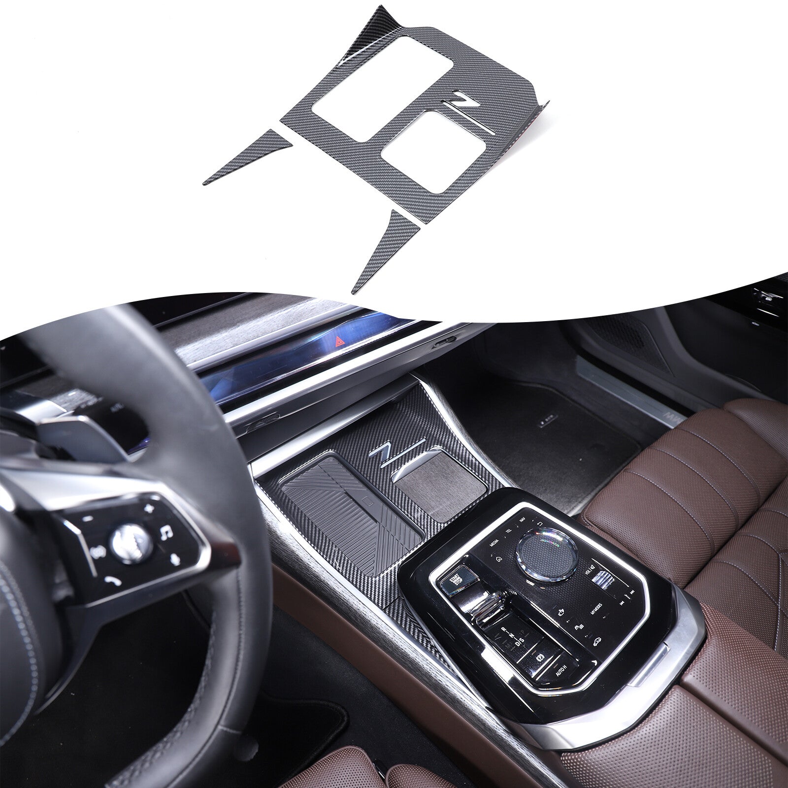Carbon fiber ABS center cupholder panel trim for i7 7 2023 ~ 24- n