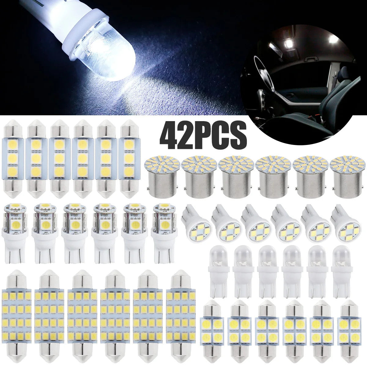 42-piece pack of LED car interior light T10 LED license plate reading bulb replacement parts - n