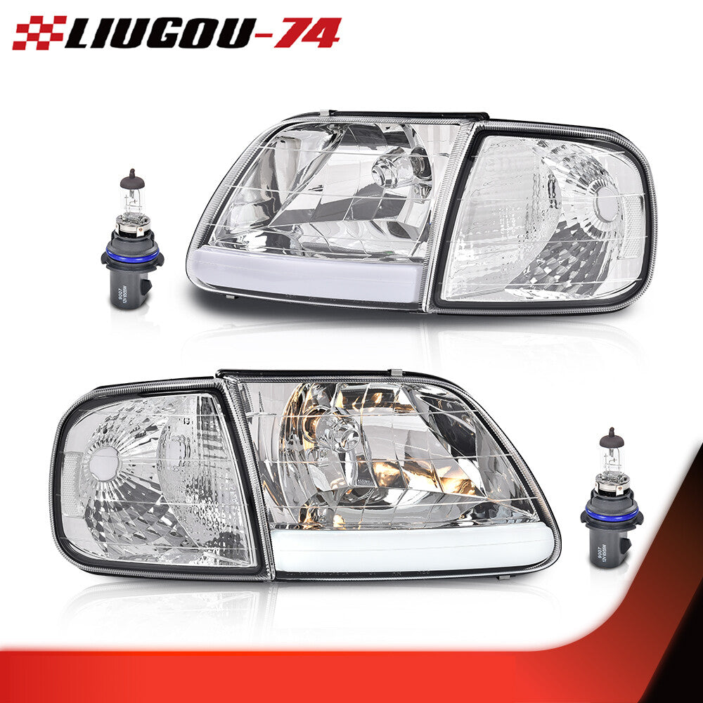 Fits 1997 - 2004 Expedition 2 Piece LED DRL Headlights and Corner Lights for CHRome - v