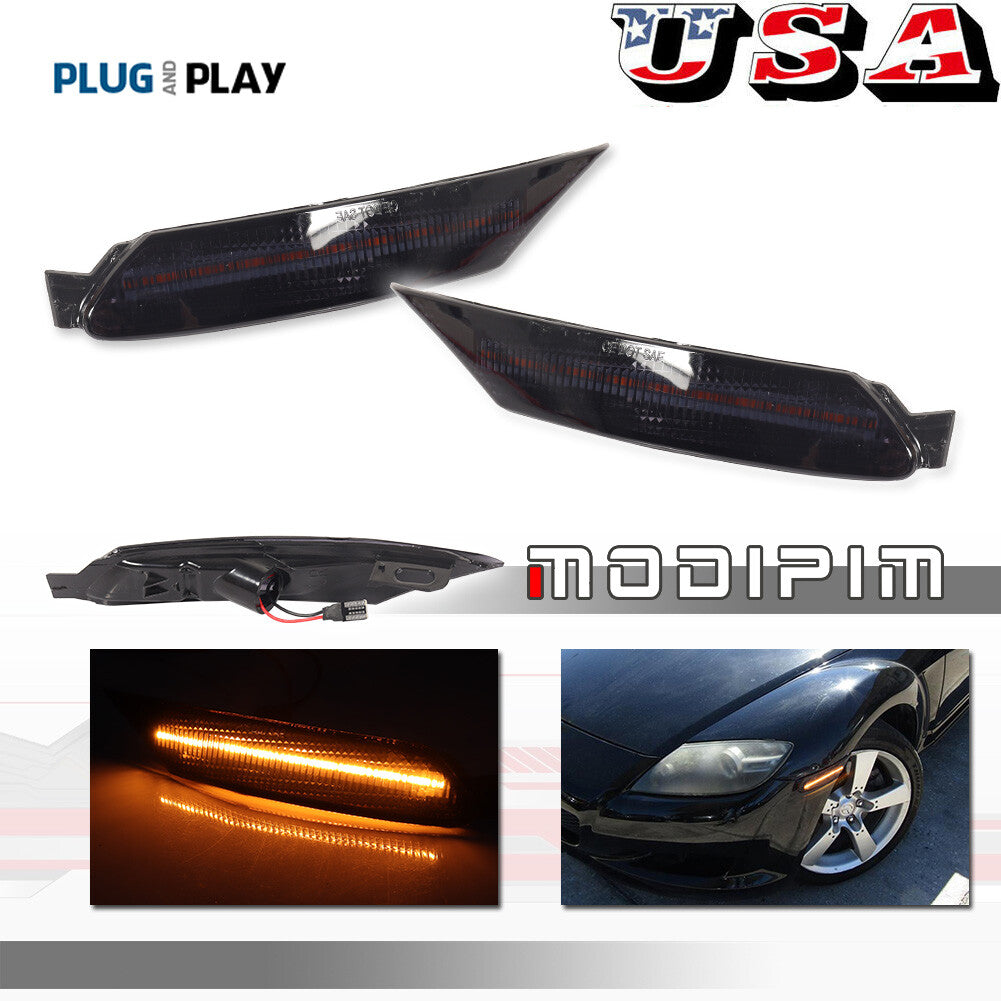 For 04-08 for Mazda RX-8 RX8 OE Style Smoked Black Amber LED Front Side Marker Lights - v