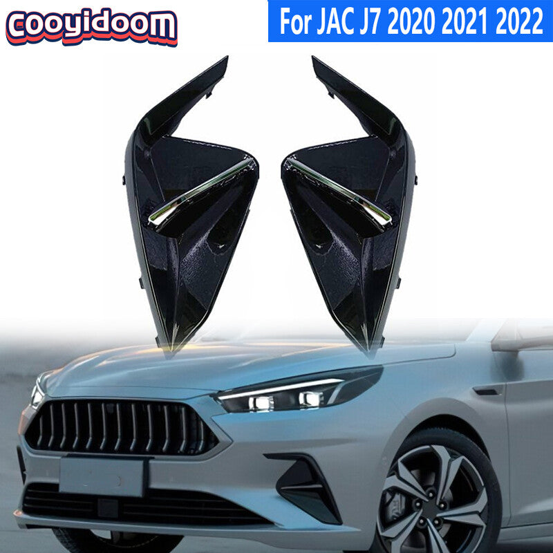 One pair of new black front fog light covers with chrome trim on the bumper, suitable for JAC J7 2020-2022.