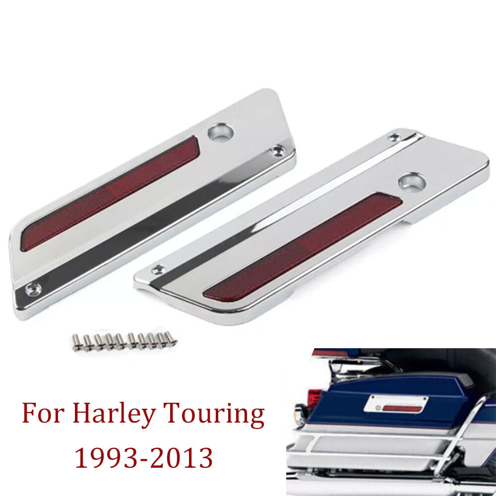 Chrome saddlebag protective latch cover with red reflector for Harley Touring '93-'13- n