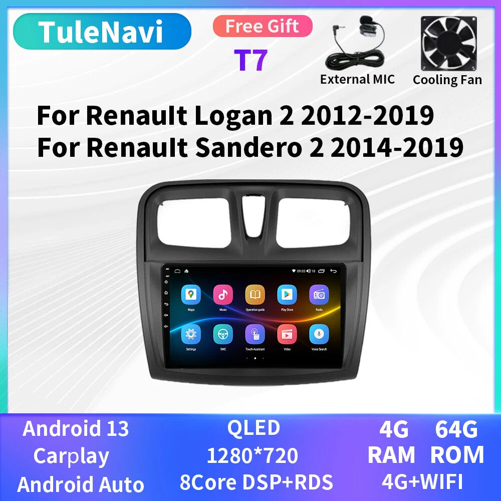 for Renault Logan 2 Sandero 2 2012-2019 Car Radio GPS Stereo Multimedia Player