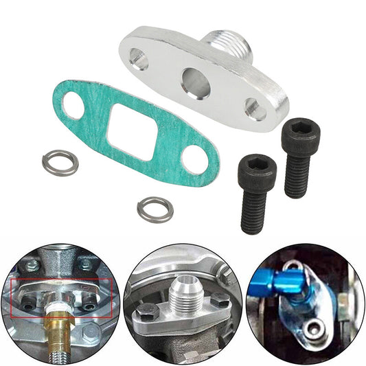 For T3, T4, T04B Turbo Oil Return Drain Flange Gasket AN10 Fitting Adapter Kit
