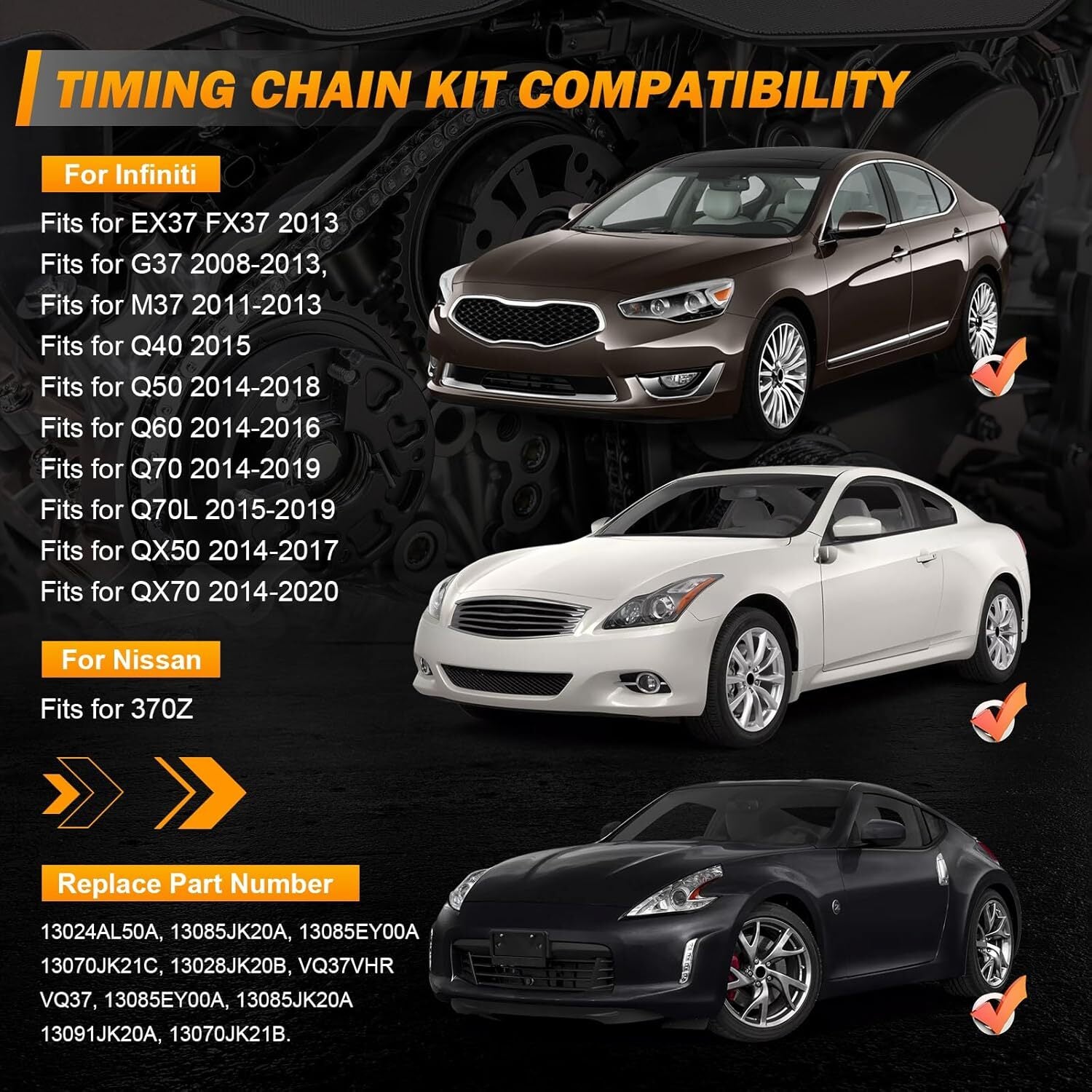 Timing Chain Kit Fit for Infiniti 370Z QX70 G37 M37 Q60 V36 VQ37VHR 3.7L n