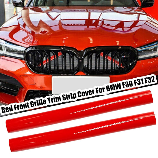 2x Red V Brace Car Front Grille Trim Strip Covers for BMW 1 2 3 4 Series F20 F32